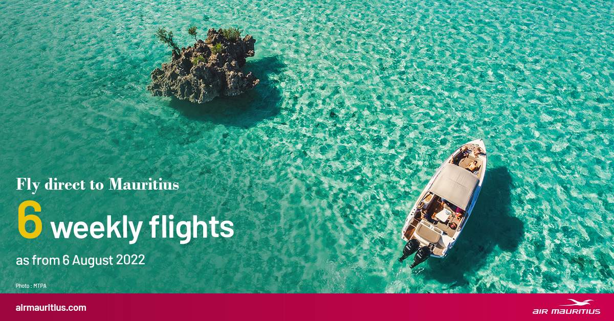 6th weekly direct flight from Mumbai to Mauritius departing on Saturdays, effective 06 August 2022! With our airline partners Vistara and Air India, connecting from over 25 cities in India is easy. Book now airmauritius.com #airmauritius #flysafertogether #flyairmauritius