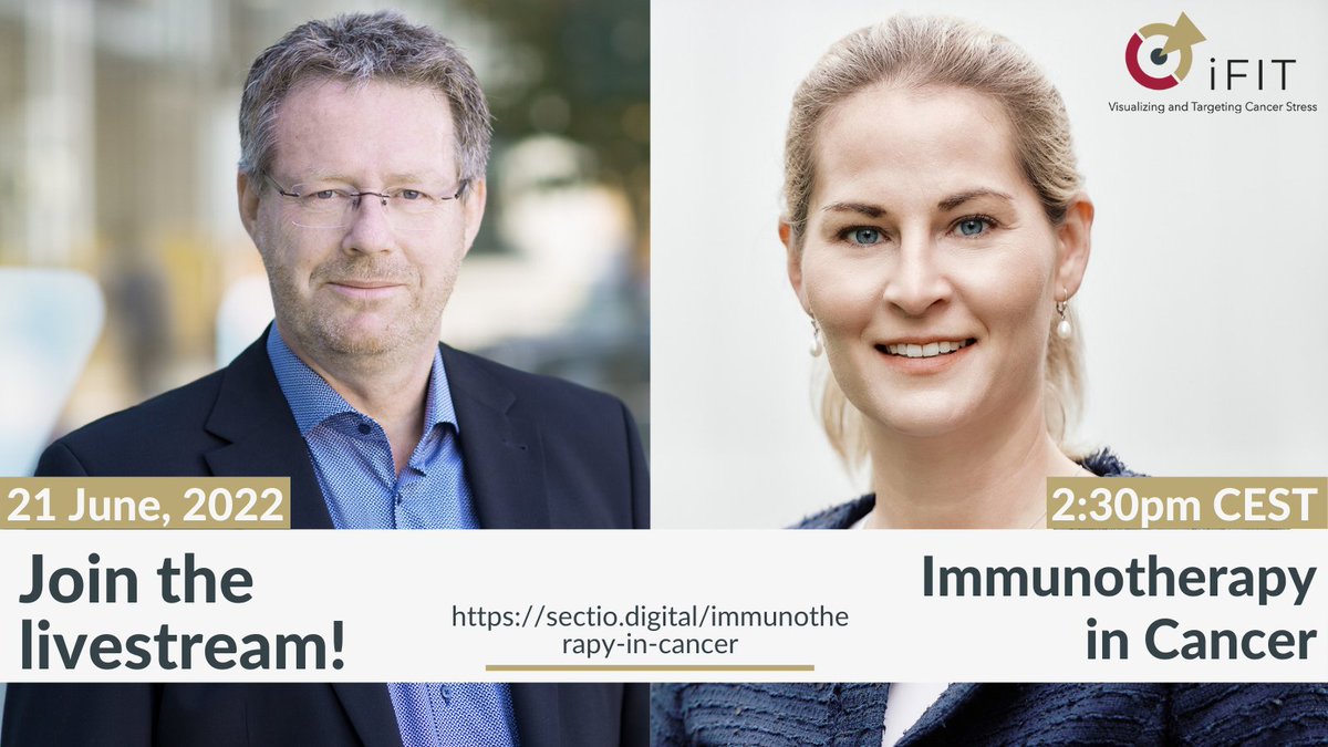 Visualizing and Targeting Cancer Stress (@coe_ifit) on Twitter photo Save the date! Join the #livestream of next weeks @Sectio_live episode of our 2 members <a href="/JulianeWalz/">Juliane Walz</a> & Ulrich Lauer on #immunotherapy in #cancer. It is part of one of four <a href="/civis_eu/">CIVIS - Europe's Civic University Alliance</a> summer schools at the <a href="/MedTuebingen/">Faculty of Medicine Tuebingen</a> 2022. 
📅21 June
🕛2:30pm CEST
ℹ️ bit.ly/39lnnlo Save the date! Join the #livestream of next weeks @Sectio_live episode of our 2 members <a href="/JulianeWalz/">Juliane Walz</a> & Ulrich Lauer on #immunotherapy in #cancer. It is part of one of four <a href="/civis_eu/">CIVIS - Europe's Civic University Alliance</a> summer schools at the <a href="/MedTuebingen/">Faculty of Medicine Tuebingen</a> 2022. 
📅21 June
🕛2:30pm CEST
ℹ️ bit.ly/39lnnlo