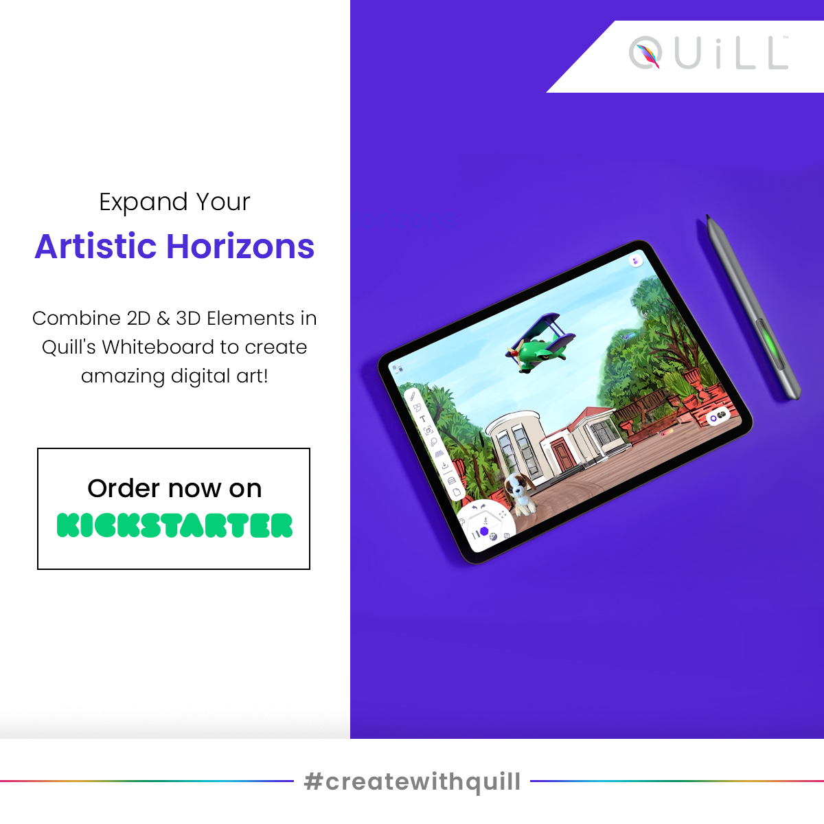 Quill 3D App: Re-Imagine the drawing &amp; coloring experience! Combine 2D &amp; 3D Elements in Quill's Whiteboard to create amazing digital art! 

We are live on Kickstarter - kickstarter.com/projects/tooli…

#art #digitalart #ArtistOnTwitter #NFTCommunity #quill #createwithquill #youngartists