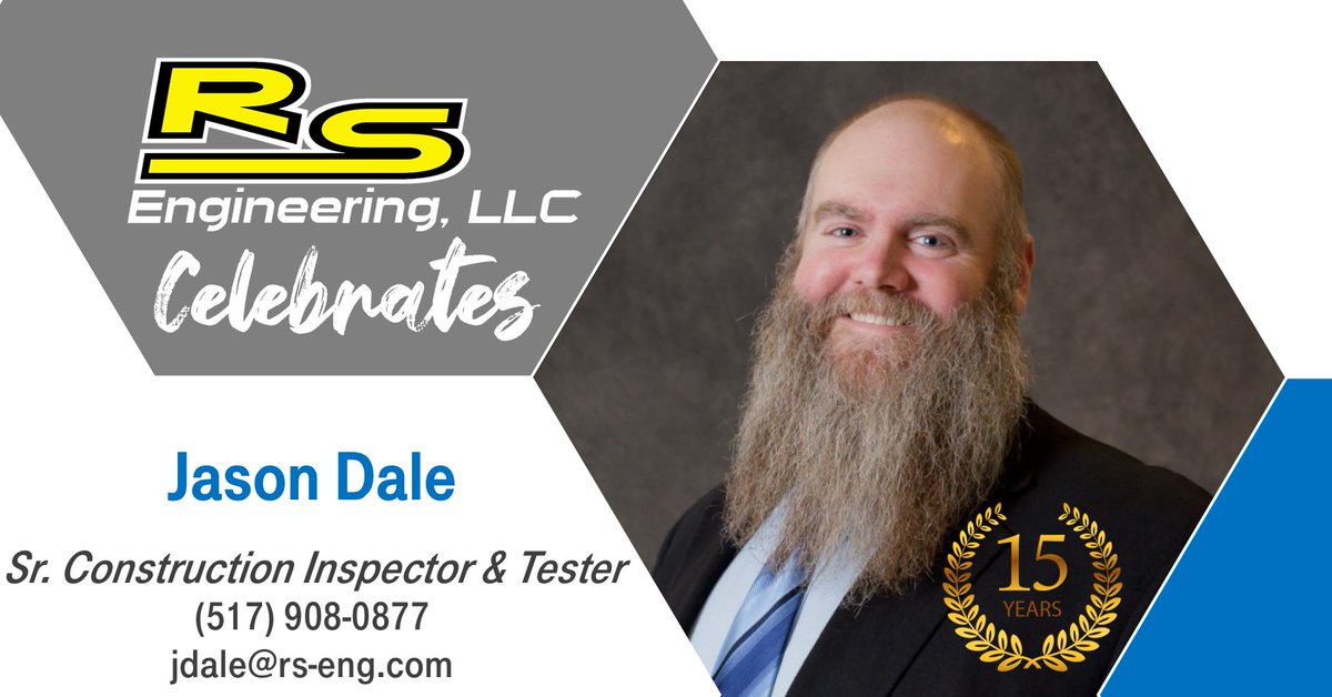 Happy 15-year Anniversary to Sr. Construction Inspector & Tester, Jason Dale 😀🎉! We are all grateful to have you on our team and are excited to share this milestone with you! #TeamRSE #WereHiring #Construction #ConstructionExpert #ThankYou #HappyAnniversary