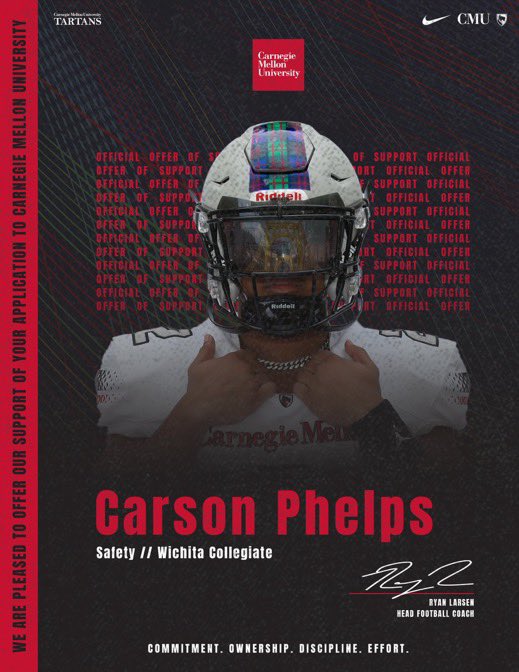 Blessed to receive an offer from Carnegie Mellon University!! <a href="/CoachGibboney/">Coach Gibboney</a> <a href="/CoachRyanLarsen/">Ryan Larsen</a> <a href="/TartanFB/">Carnegie Mellon Football</a> #AGTG