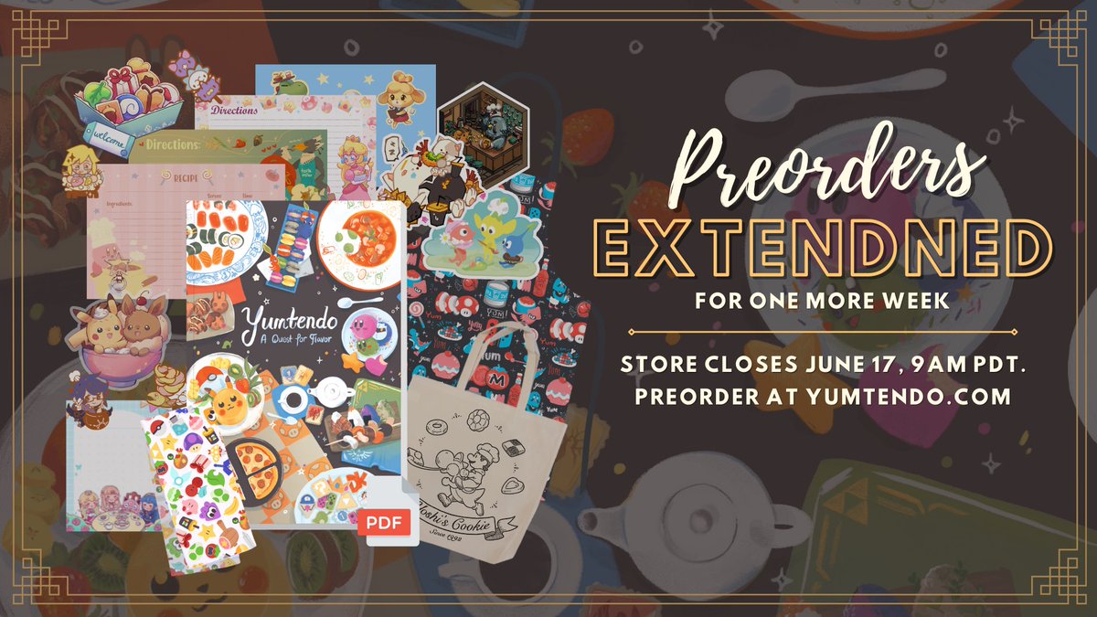 yumtendozine's tweet photo. ❗️PREORDERS EXTENDED❗️
Missed your chance to grab a copy? No problem! Yumtendo Cookbook is extending its preorder window by one week 🥳

🗓️Store closes on June 17 @ 9AM PDT. 
Preorder now: https://t.co/vsWNRbAv6C https://t.co/XrwUuePepO