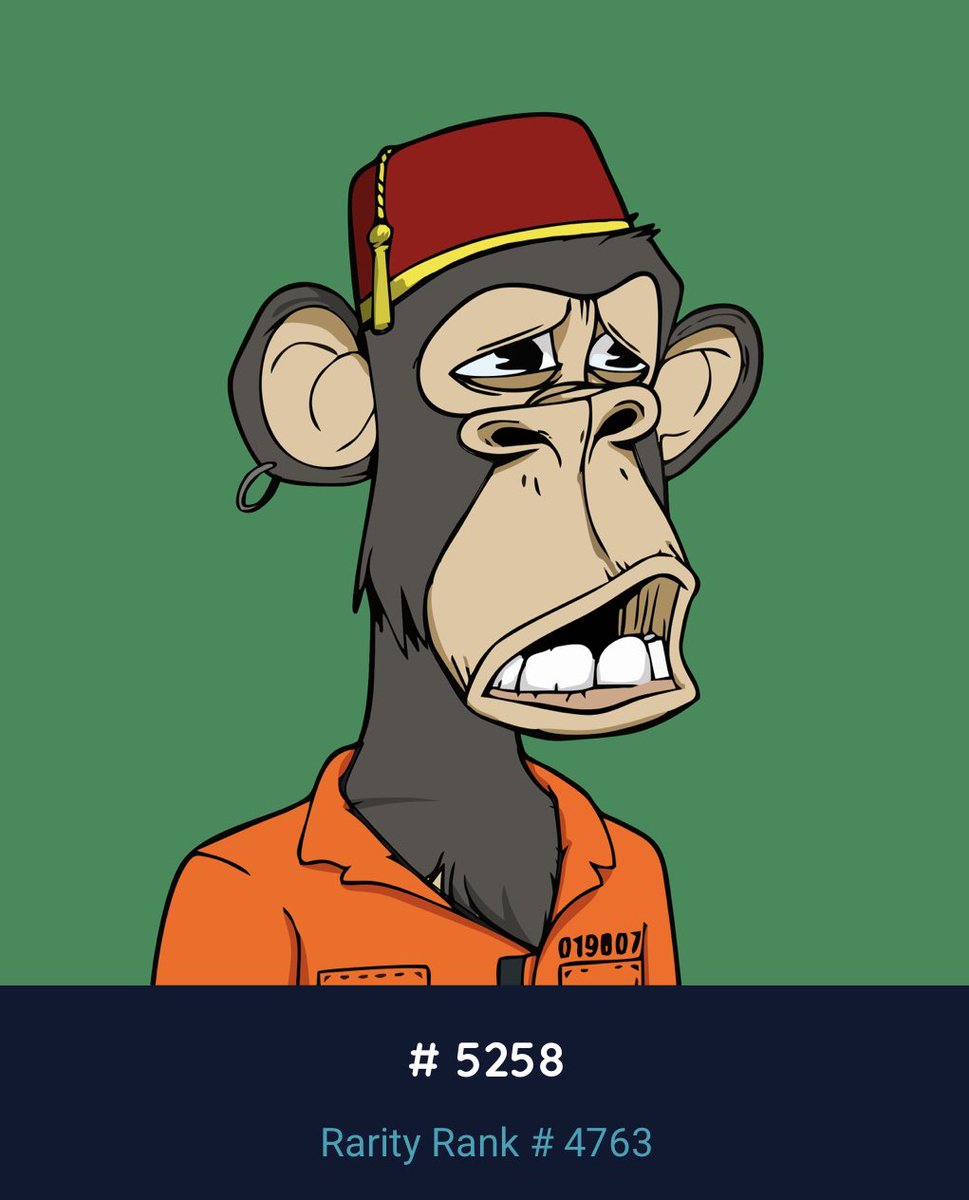 Raffle #4- Unmutated Ape 5258 (Rarity 4763)
Info:
🎟 0.1 ETC per Entry (Unlimited Entries)
🚨Top Entries wins 2 spots in the next raffle
✍️ Drawing will be Sunday 3pm EST
📥 Message me to enter the raffle

#ETC #ETCARMY #ETCBayc #ETCMAYC #NFT #NFTraffle #ETCRAFFLE #CLASSICDAO