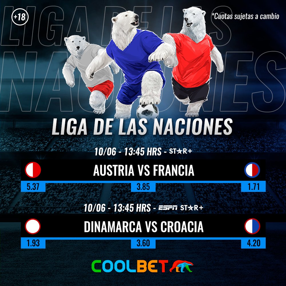DUELOS DE LIGA DE NACIONES 🐻‍❄️🌟
Francia llega a este encuentro luego de su derrota ante Dinamarca (2-1) y empate ante Croacia (1-1) 🔥

Los daneses quieren demostrar que el auspicioso arranque en el campeonato no es pura casualidad 🔥

¿Tienes listas tus combis? 🤔