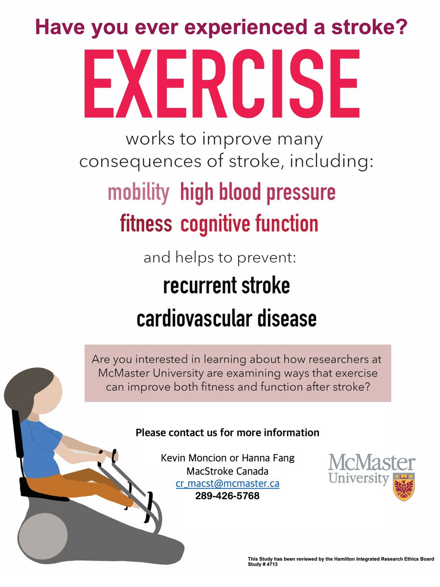 MacstrokeCan's tweet photo. We are conducting a research study looking at #heart health and high-intensity exercise. 
 
We’re looking for individuals who have had a #stroke to participate in our study!
 
Interested in participating? Want to learn more? Have any questions? Contact us below👇 https://t.co/83gALWL3uM