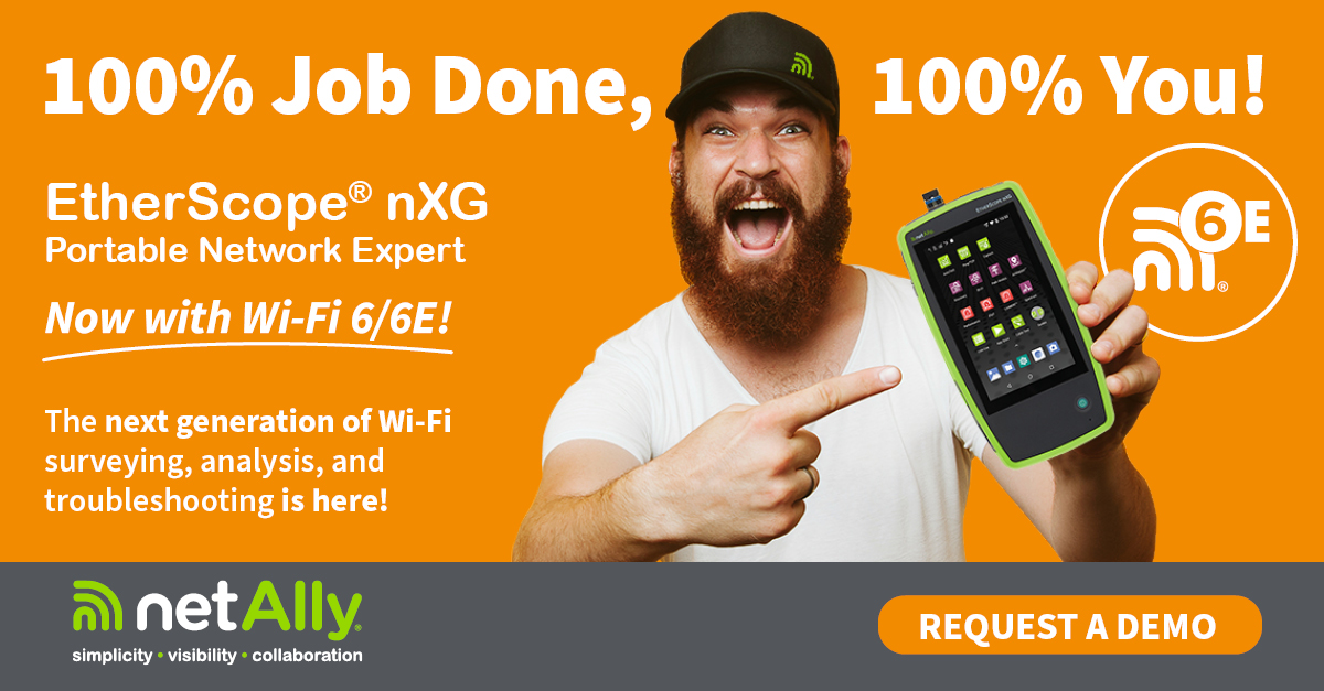 NetAlly's tweet image. The next generation of Wi-Fi surveying, analysis and troubleshooting is AVAILABLE NOW! Order today! netally.com/where-to-buy/

#etherscope #netally #wifi #wifi6 #wifi6E #100percentWiFi6
#100percent