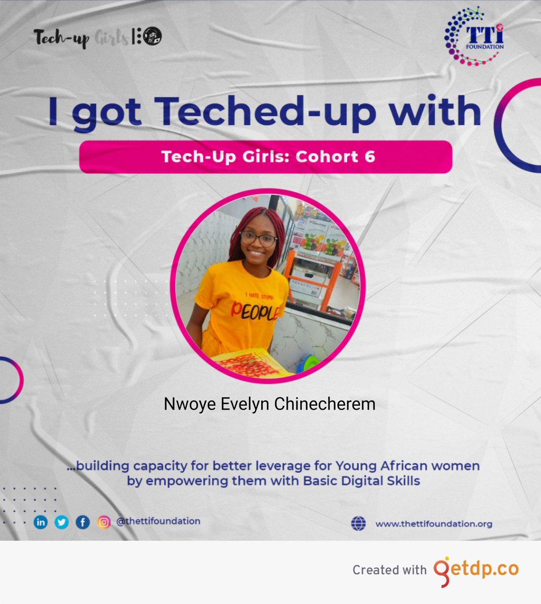 EvelynNwoye's tweet photo. I got teched up with Tech up girls: cohort 6

#techupgirls  #thetechytrain #thettifoundation #techupgirls6 #techupgirls6group2 https://t.co/EfGPDm6zpP