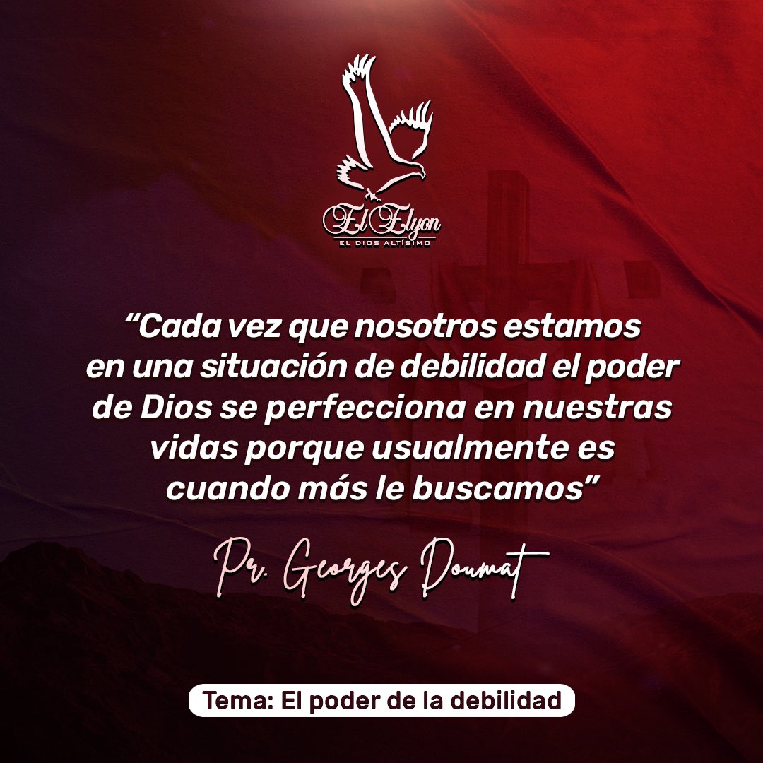 eldiosaltisimo1's tweet photo. "Cada vez que nosotros estamos en una situación de debilidad el poder de Dios se perfecciona en nuestras vidas porque usualmente es cuando más le buscamos"
.
.
.
#Elyonmargarita #FrasedelPastor #debilidad #poder #Dios #perfecciona #vidas https://t.co/E3l90Al1IB