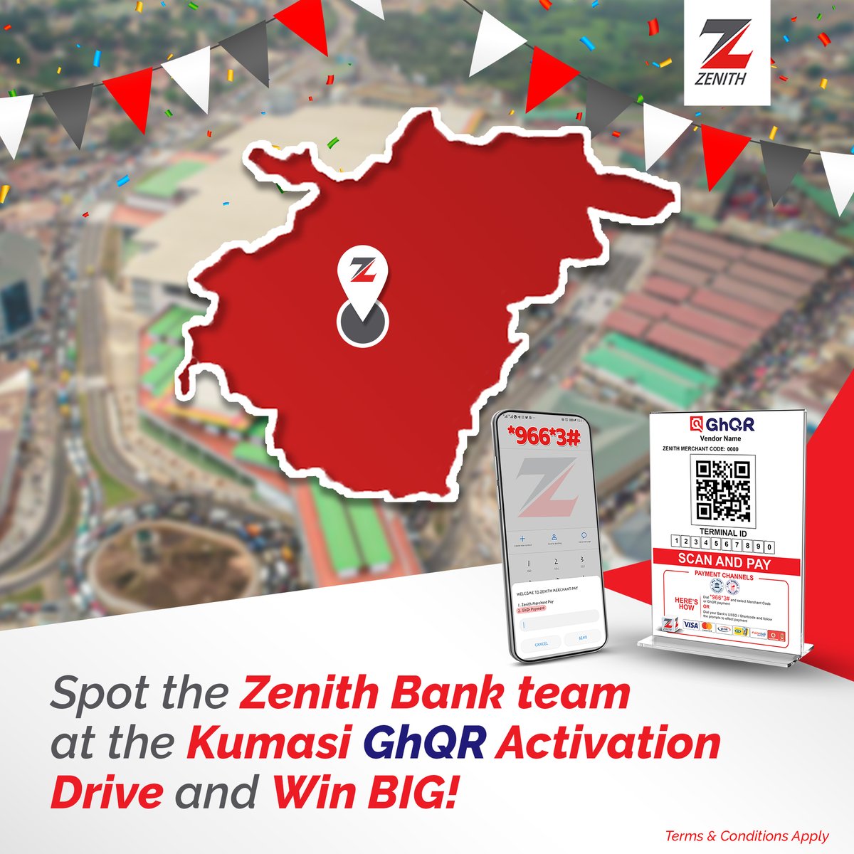 ZenithBank_Gh's tweet photo. Pay for your food and other items via the GHQR Merchant Pay and get free souvenirs from the Zenith Bank team in Kumasi.
#ZenithBankGhana
#InYourBestInterest
#MerchantPay
#GHQR
#GhIPSS https://t.co/pdYM2sPP5z