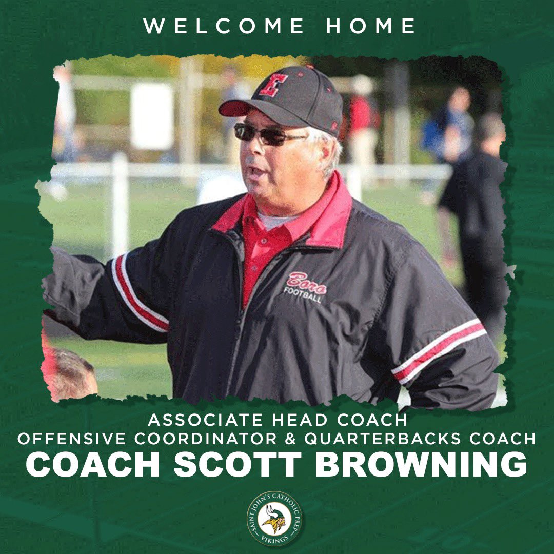 SJCP_VikingsFB's tweet photo. Please welcome Scott Browning to the SJCP Football Staff! Coach Browning brings over 40 years of college coaching experience to SJCP, with stops at Ohio State, Iowa State, NMSU, Idaho State, McDaniel College, and 10 years as Head Coach at Edinboro University!

#FightingVikings⚔️ https://t.co/GjlPWTPtqe