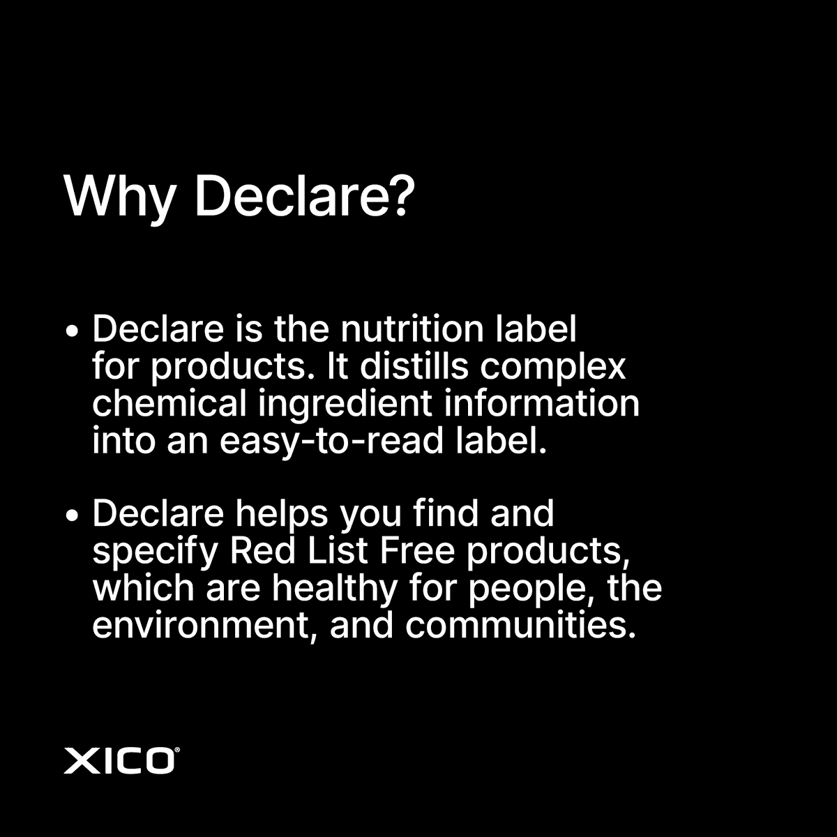 XicoLighting's tweet photo. Declare is the nutrition label for products. It distills complex chemical ingredient information into an easy-to-read label. Red List Free products are healthy for people and the environment. https://t.co/7mrVrFoD47