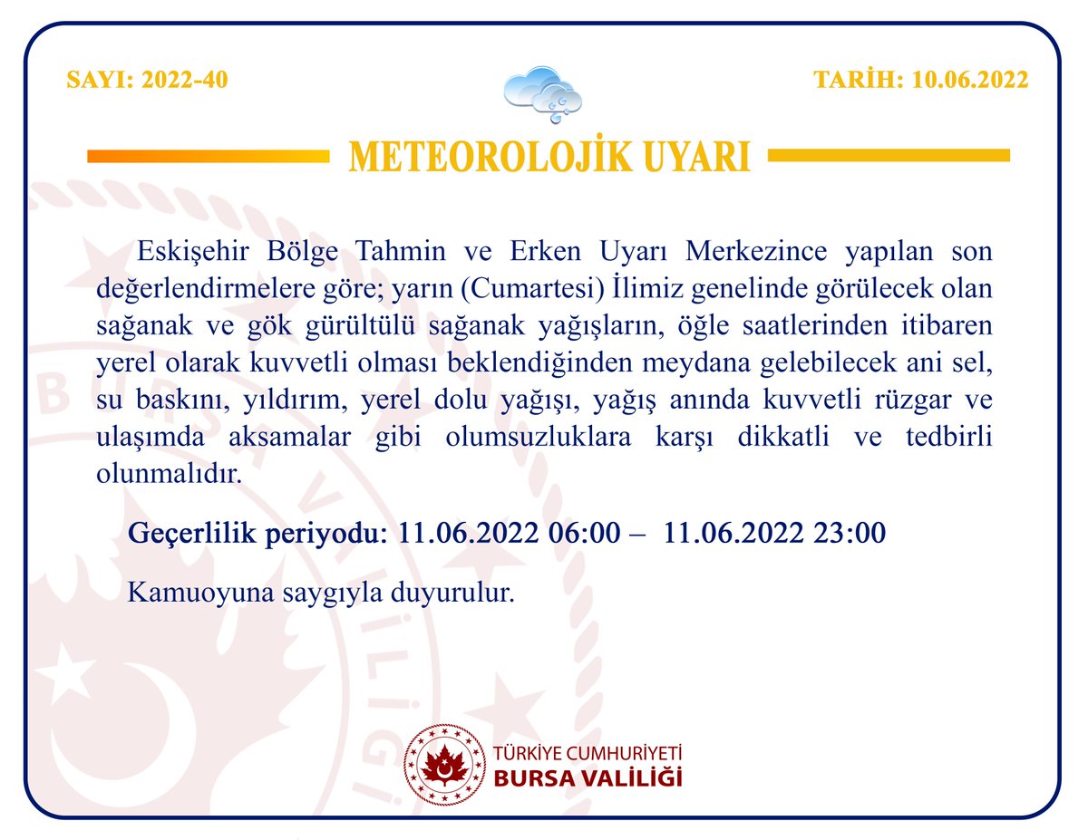 ⚠️🌧️🌧️⚠️
🟠Turuncu Uyarı
Meteorolojik Uyarı