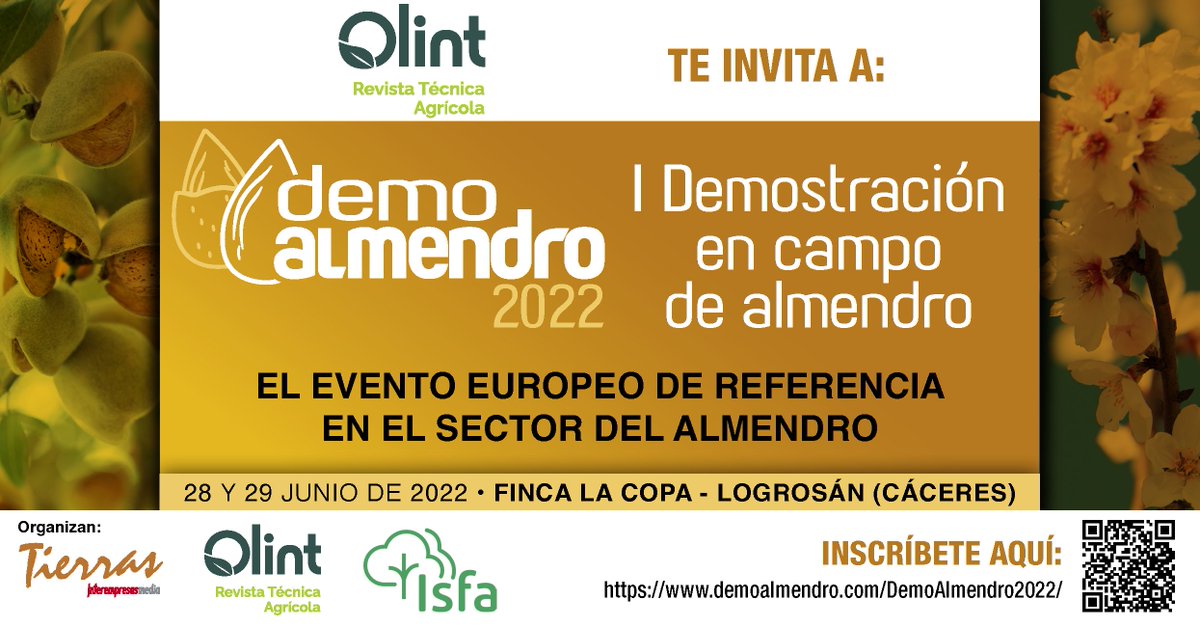 Agromillora_'s tweet photo. #DEMOALMENDRO 🚜🌳 @DemoAlmendro 

🗣️DemoAlmendro - I Demostración en Campo de #Almendro 

🧬#GENÉTICA Y MÁXIMA #TECNOLOGÍA 🛰️  UNIDAS PARA ACERCARLES LA #ALMENDRICULTURA DEL FUTURO 🌐

📍Cáceres

📑Programa:
https://t.co/V4LmfCJGpb

📝Inscripción:
https://t.co/YYaqJDjVXB https://t.co/Px1Q4IXNlw