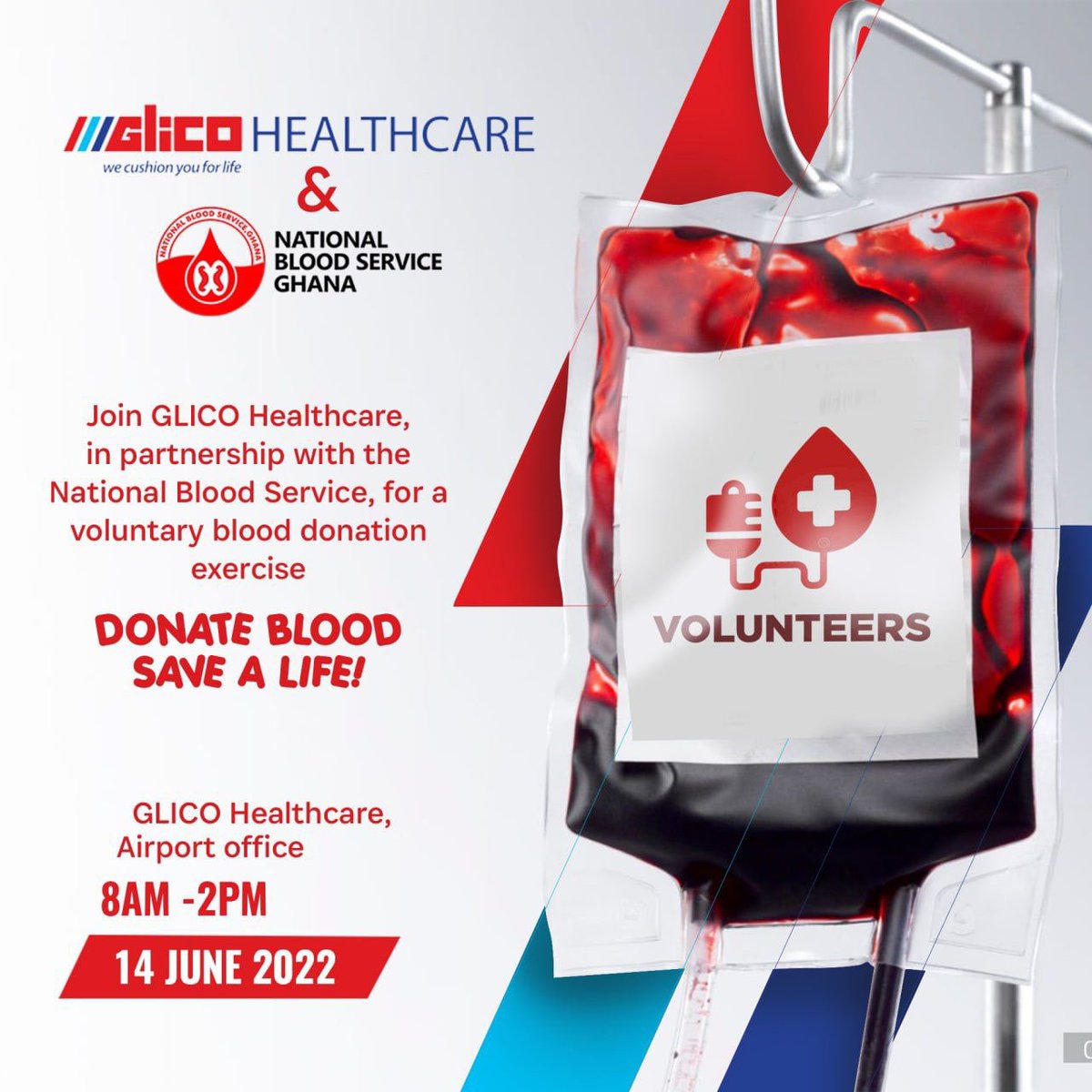 Every blood donor is a lifesaver. 
Join us this Tuesday at the GLICO Healthcare Airport Office as we embark on a noble cause.

We hope to see you there.