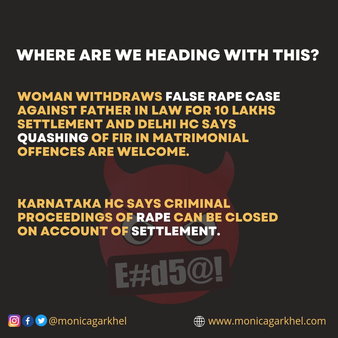 monicagarkhel's tweet photo. WTF is wrong with our #Judicial system ?? Under the realm of protecting #women we are giving all these feminists more tools to misuse the law harras, torture,extort money from innocent men? and #feminists will never talk about #IPC375 #IPC376 #IPC377 #Falseallegation #Fakecases https://t.co/rH7HoLTByq