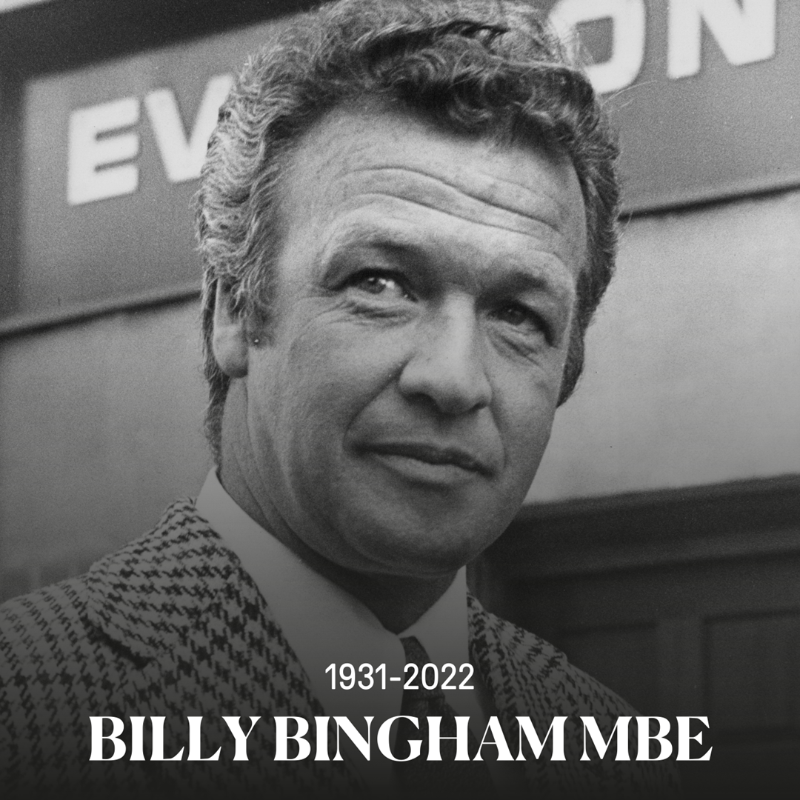 Everton's tweet photo. Everton Football Club is deeply saddened to learn of the passing of Billy Bingham MBE.
A great man who both played for and managed the Blues. You'll be missed, Billy. 💙