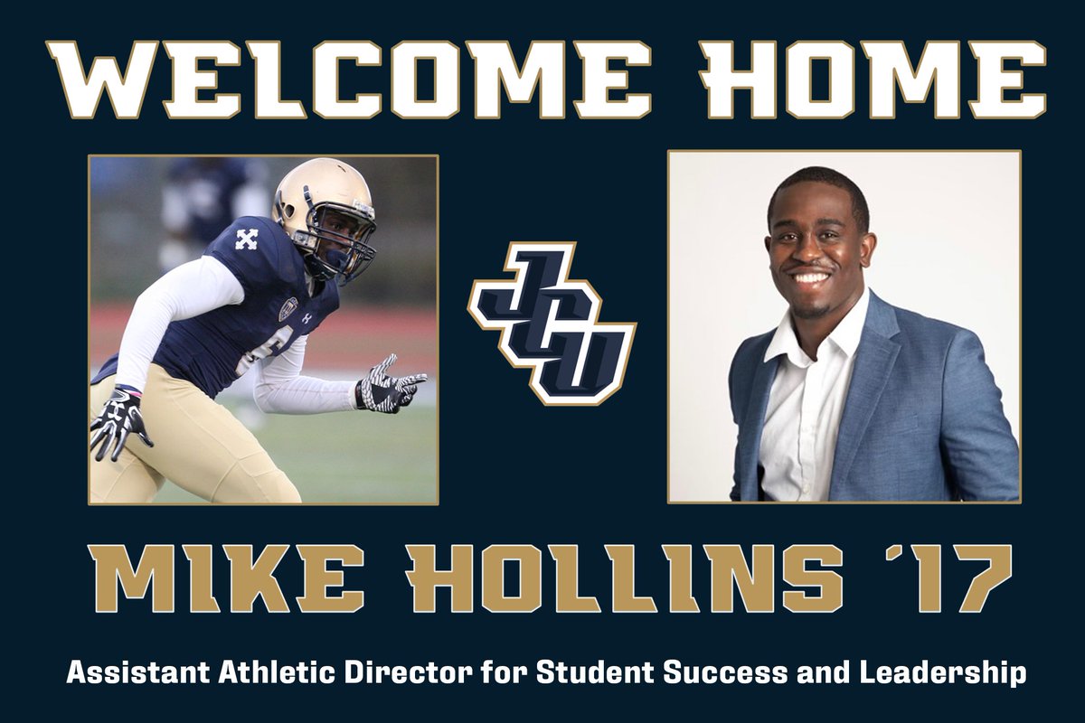 jcusports's tweet photo. NEWS: We are proud to announce Mike Hollins '17 as our first-ever Assistant Athletic Director for Student Success and Leadership!

An All-American with @JCUFootball, @mike_hollins will be a bridge builder for our student-athletes! 

📰https://t.co/G77NnS2iIR
#ManOfCarroll⚡️#WhyD3 https://t.co/6zwHfBzZG9