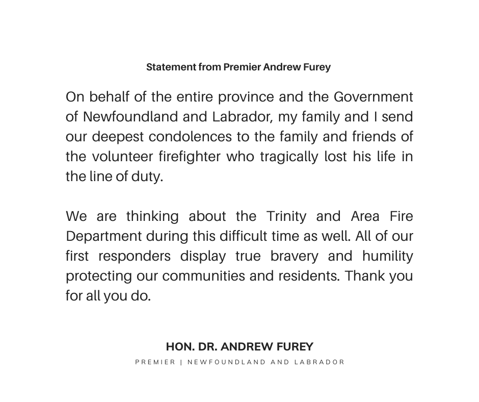 We are thinking of everyone in the Trinity Area and all those in the first responder community as they deal with the tragic loss of a volunteer firefighter. Please see my statement below ⬇️