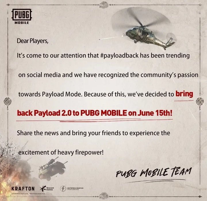 Hamze_mahad's tweet photo. @PUBGMOBILE Thank you so much for bringing playload 2.0 back
#playload
#pubgmobile https://t.co/5Nirn4E2PT