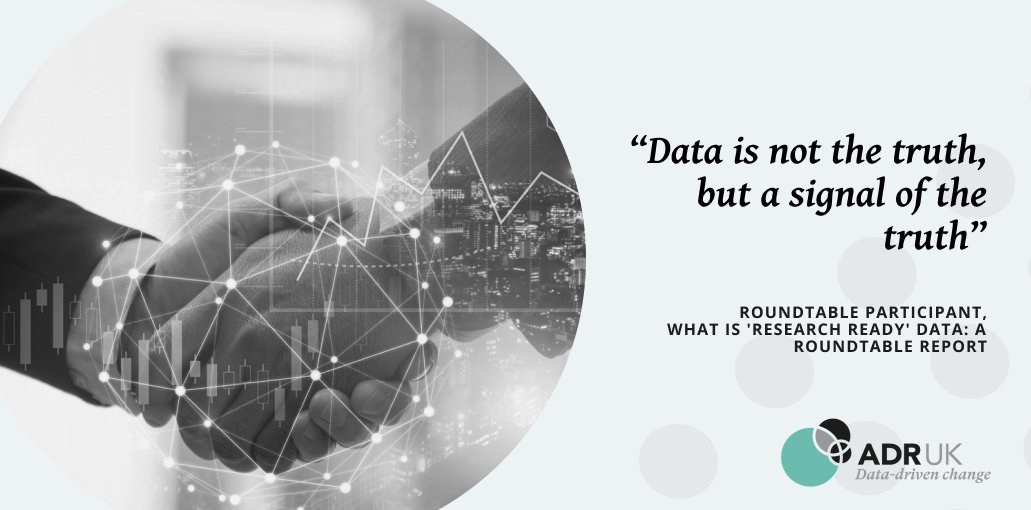adr_uk's tweet photo. Our new 'What is research-ready data?' roundtable report details a discussion exploring what we mean by research-ready #data, how we can address the challenges, and the importance of transparency 
👉 https://t.co/UotkaxXA8Z
 #DataDrivenChange #AdministrativeData https://t.co/3AKfQr4qTY