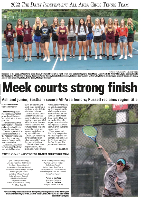 BCPSdistrict's tweet photo. Congratulations to BCHS tennis player Sydney Ramey for her selection to the Daily Independent All-Area Girls Tennis Team!  GO LIONS!! https://t.co/dDfn1FyviD