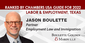 BouletteGolden's tweet image. We are honored that one of our own was ranked by Chambers USA for 2022 in Labor &amp;amp; Employment, Texas.  Congrats Jason!