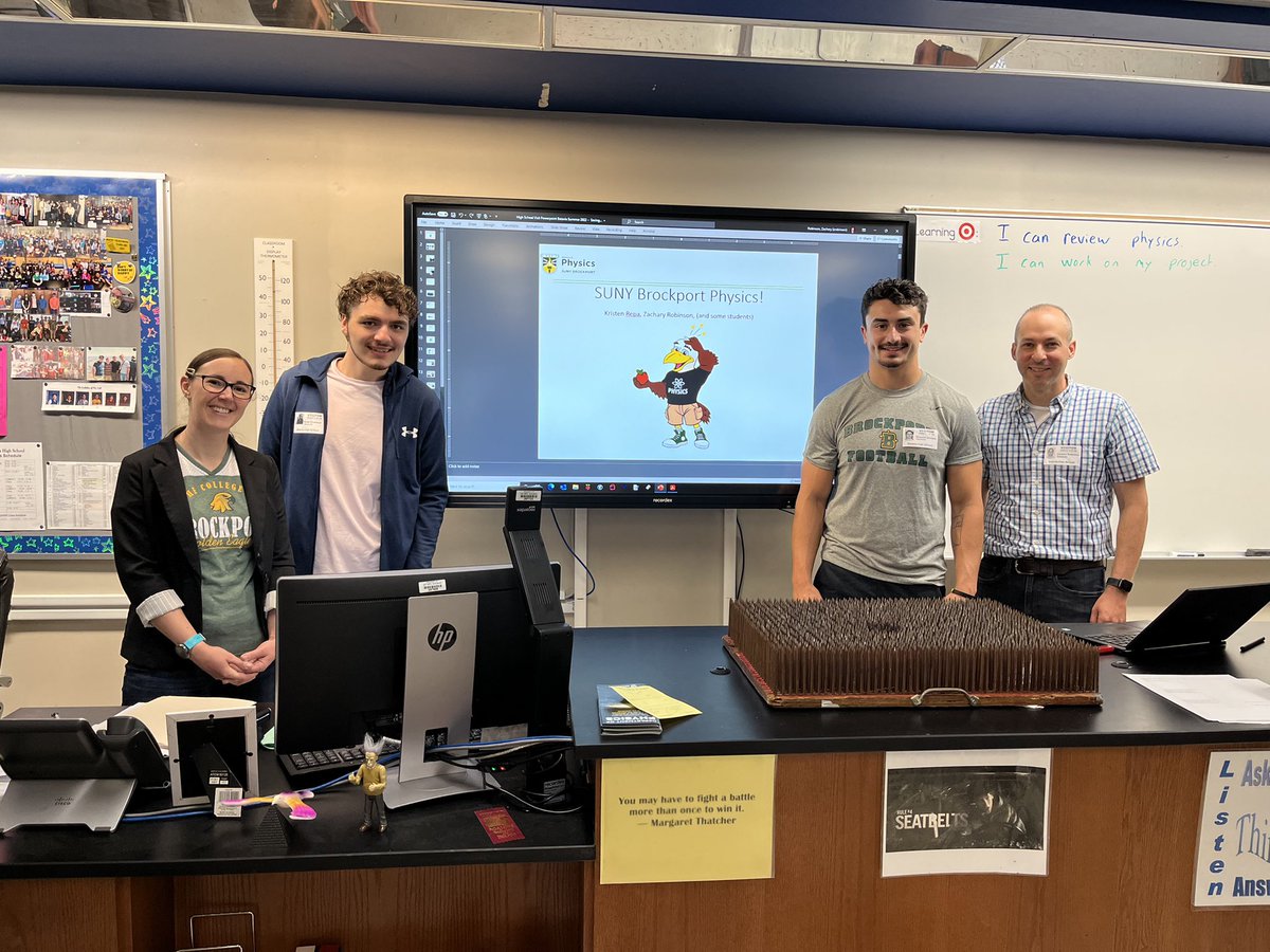 bportphysics's tweet image. Thanks for letting us come visit your physics (and some chemistry) classes yesterday, @BataviaHS! We did some cool #physicsdemos and shared all of the awesome opportunities #physicsmajors have @Brockport :)