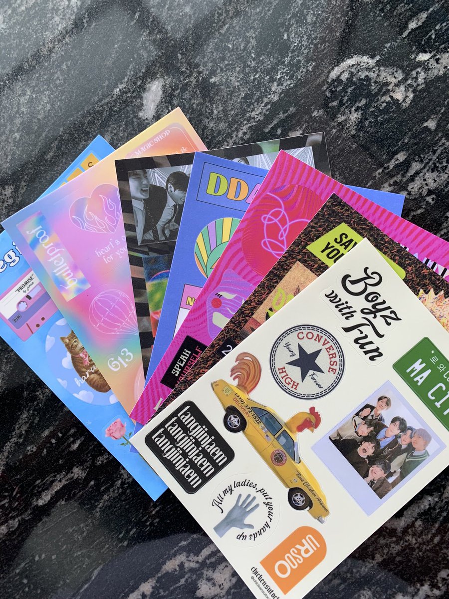 chickensutock's tweet photo. 7 bts discography sticker sheets because bts is 7 + 2 run bts sticker sheets for a total of 9 for the ninth #festa 😭 https://t.co/jsNuIbJ9RX