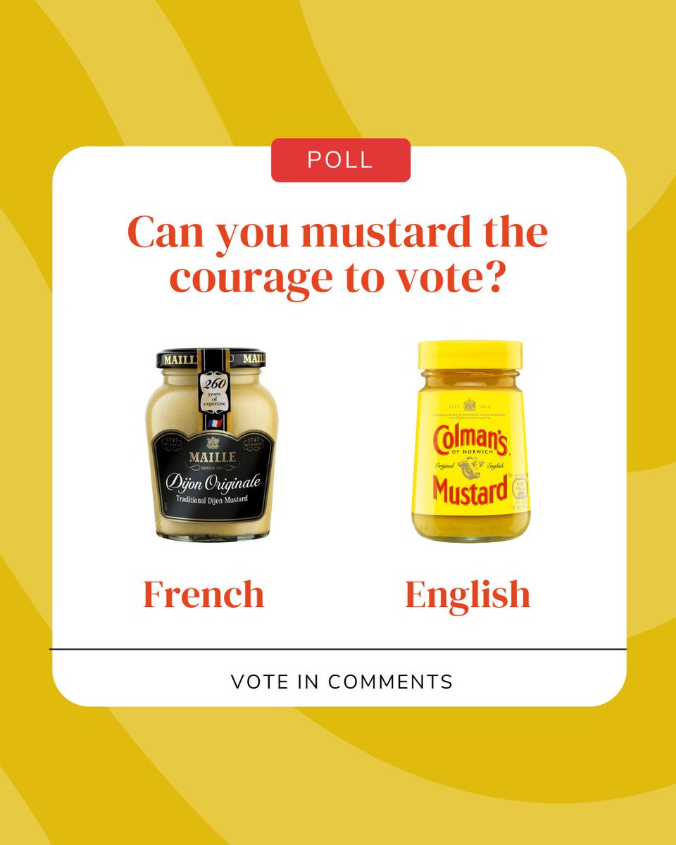 We're doing some research for one of our recipes. Can you mustard the courage to vote and help us out? 🌭

#TheCookaway #Cooking #Mustard #PollOfTheDay #foodie
