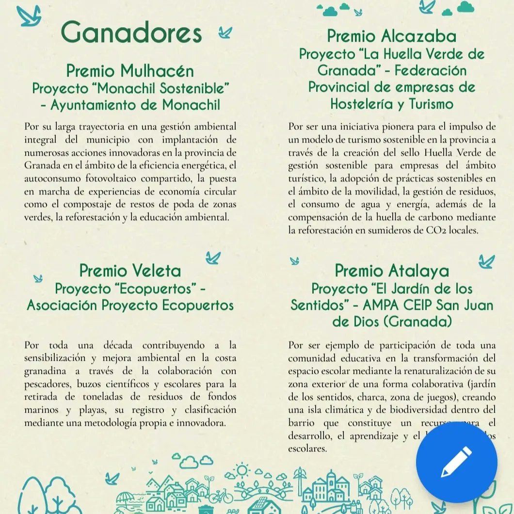 IMonachil's tweet photo. Monachil ganadores por su larga trayectoria en una gestión ambiental integral del municipio con implantación de numerosas acciones innovadoras en la provincia de Granada y gracias a nuestra concejalía. ¿Que es lo que quieres para Andalucía, wifi gratis o políticas de verdad? https://t.co/5wFuOfMxVi