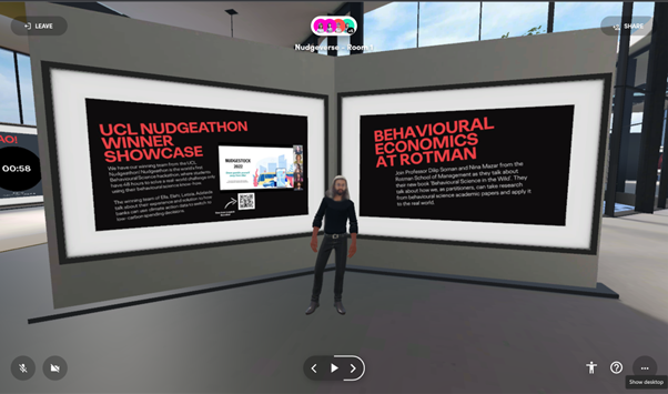 Checking out our <a href="/UCLBIT/">UCL Behavioural Innovations Team</a> award-winning behaviour change intervention in  <a href="/Nudgestock/">Nudgestock</a>'s 'Nudgeverse'!
The future is here, and its low-res. #nudgestock22 

See the full presentation here: youtube.com/watch?v=pm_DQY…