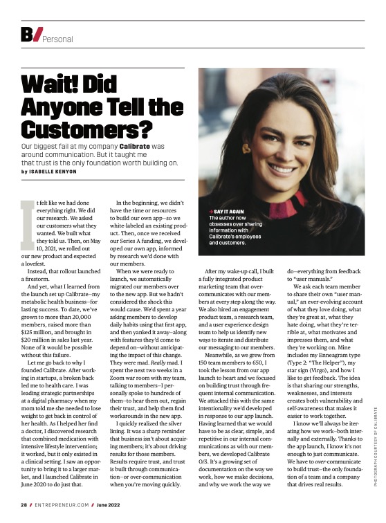 At Calibrate, #communication serves as the foundation of our #team. Learn how Founder &amp; CEO <a href="/itkenyon/">Isabelle Kenyon</a> has learned to build trust through communication in her recent piece for <a href="/Entrepreneur/">Entrepreneur</a>: entrepreneur.com/article/425425.