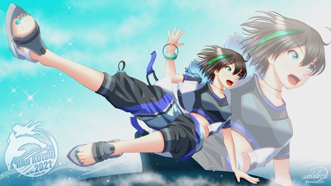 久しぶりに仕事で海に出たらイルカとクジラに出会った(写真撮れなかった(>_<))のでイルカに乗ったなこちゃんの絵を再掲(^-^) 