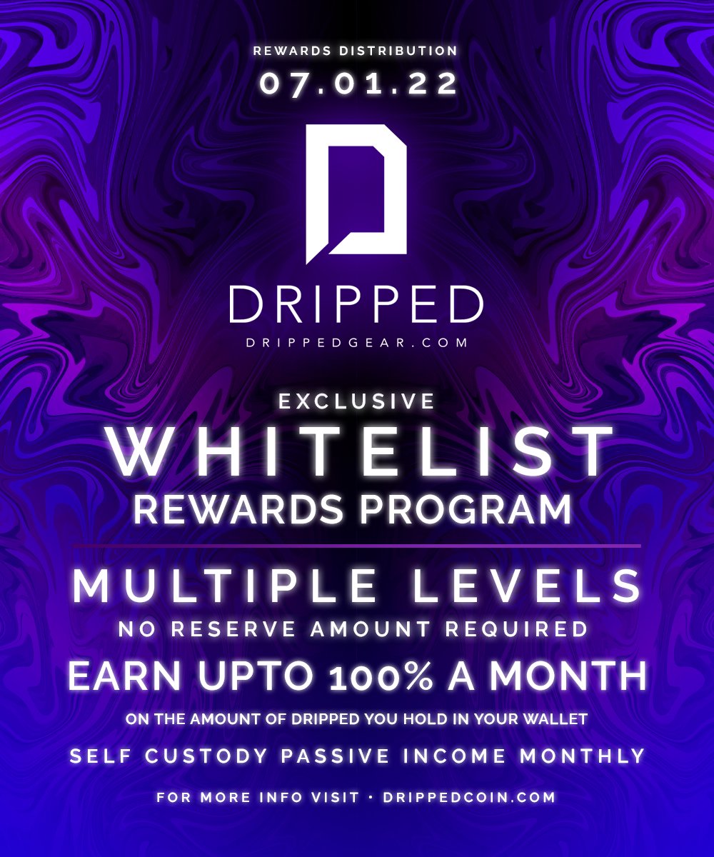 DrippedCoinXRPL's tweet photo. Self Custody Passive Income from #Dripped
@DrippedCoinXRPL π§
π§ 50% Rewards for July 2022
π§ Whitelist Rewards upto 100%
Retweet β»οΈ + Tag Friends for a #DrippedTip (10)
Visit us at https://t.co/4eSjcQ0Q4M https://t.co/koT84dvRyL
