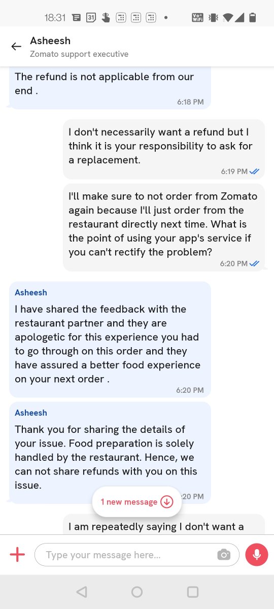 Akshiteshwar's tweet photo. The one time I decide to order from @zomato. I obviously understand they have no role to play in the food prep, but hello?? Not wanting to communicate my request to the restaurant is definitely a little bizarre lol

@zomato @swiggy_in
 #stickingtoSwiggy https://t.co/T8tszpqgWr