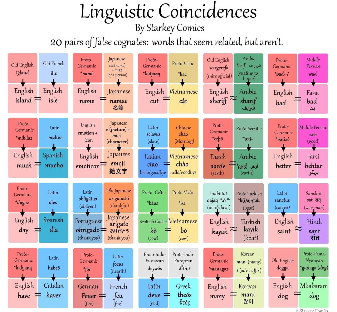phil_lol_ogist's tweet image. 20 pairs of false cognates for your bemusement