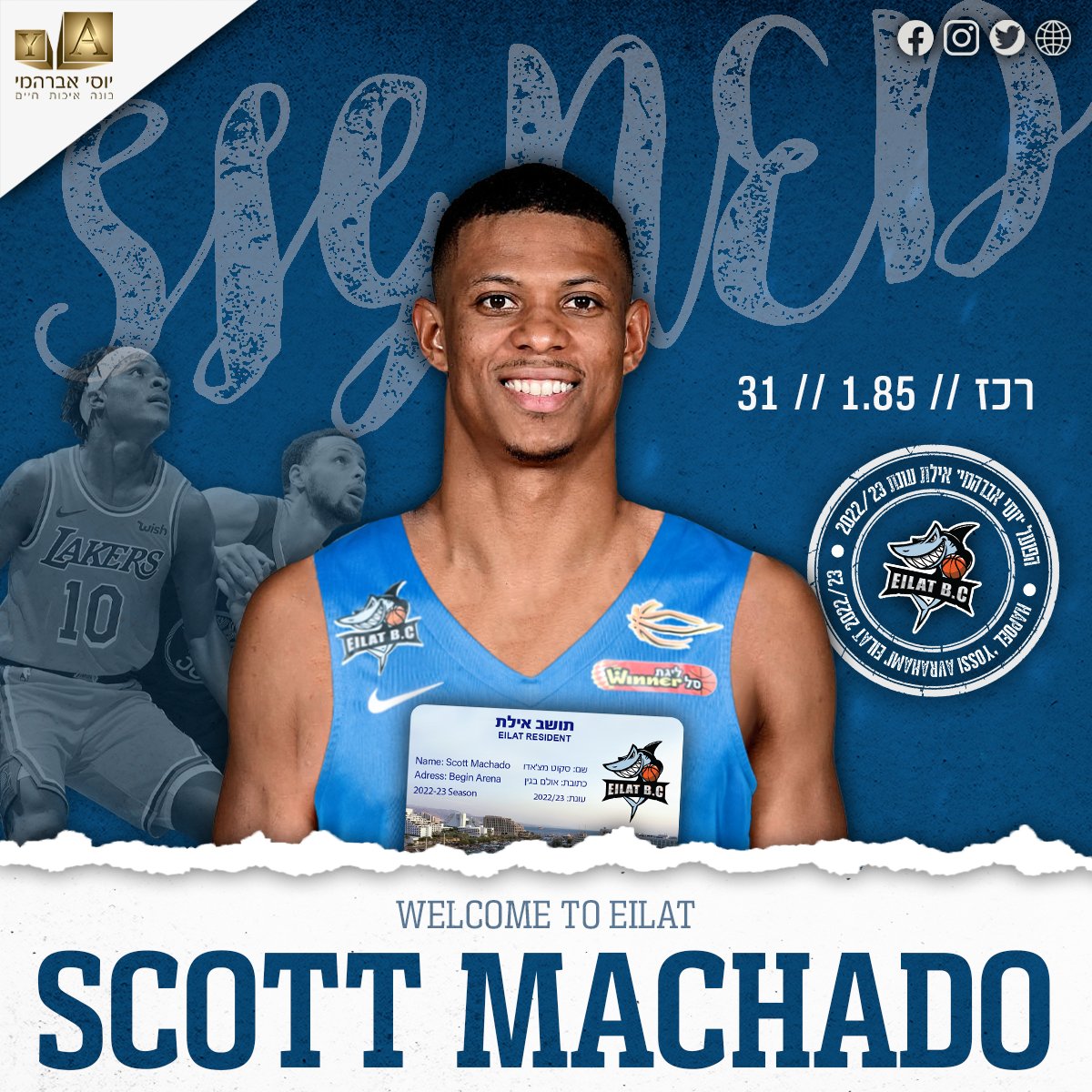 hapoeleilat's tweet photo. Bem-vindo Scott🇧🇷💙
הפועל 'יוסי אברהמי' אילת שמחה וגאה להודיע על החתמתו של הרכז הברזילאי - אמריקאי סקוט מצ'אדו.

פרטים נוספים באתר ובאפליקציה>>> https://t.co/OSjJBZdFE3