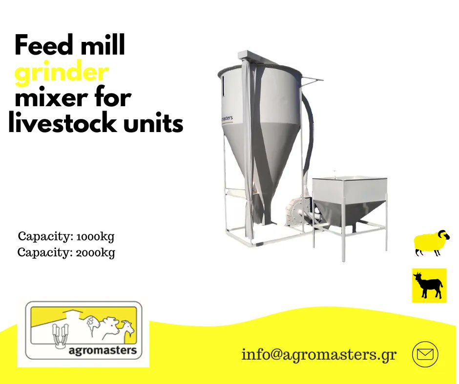 Looking for Feed mill grinder, Mixer?
✔️Volumetric of 500kg
✔️Hammer Mill is escorted with high-quality motor 12.5hp
✔️Mixer is provided with special hopper for additional discharge of non millable products.
#farming #farmer #agriculture #farminglife #agromasters #dairyfarming
