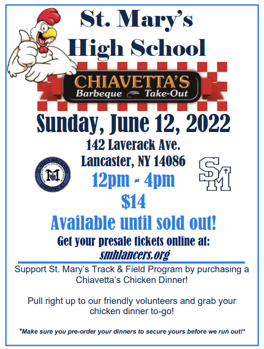 stmaryslancers's tweet photo. LAST CHANCE to get some Chiavetta's chicken THIS SUNDAY, 6/12. We'll be there from 12-4 p.m. to pick up your dinners. Preorder today before we sell out or get there early to get your same-day dinners!
Purchase tickets here: https://t.co/irTdkrc0mY https://t.co/n6Q6WrhVKM