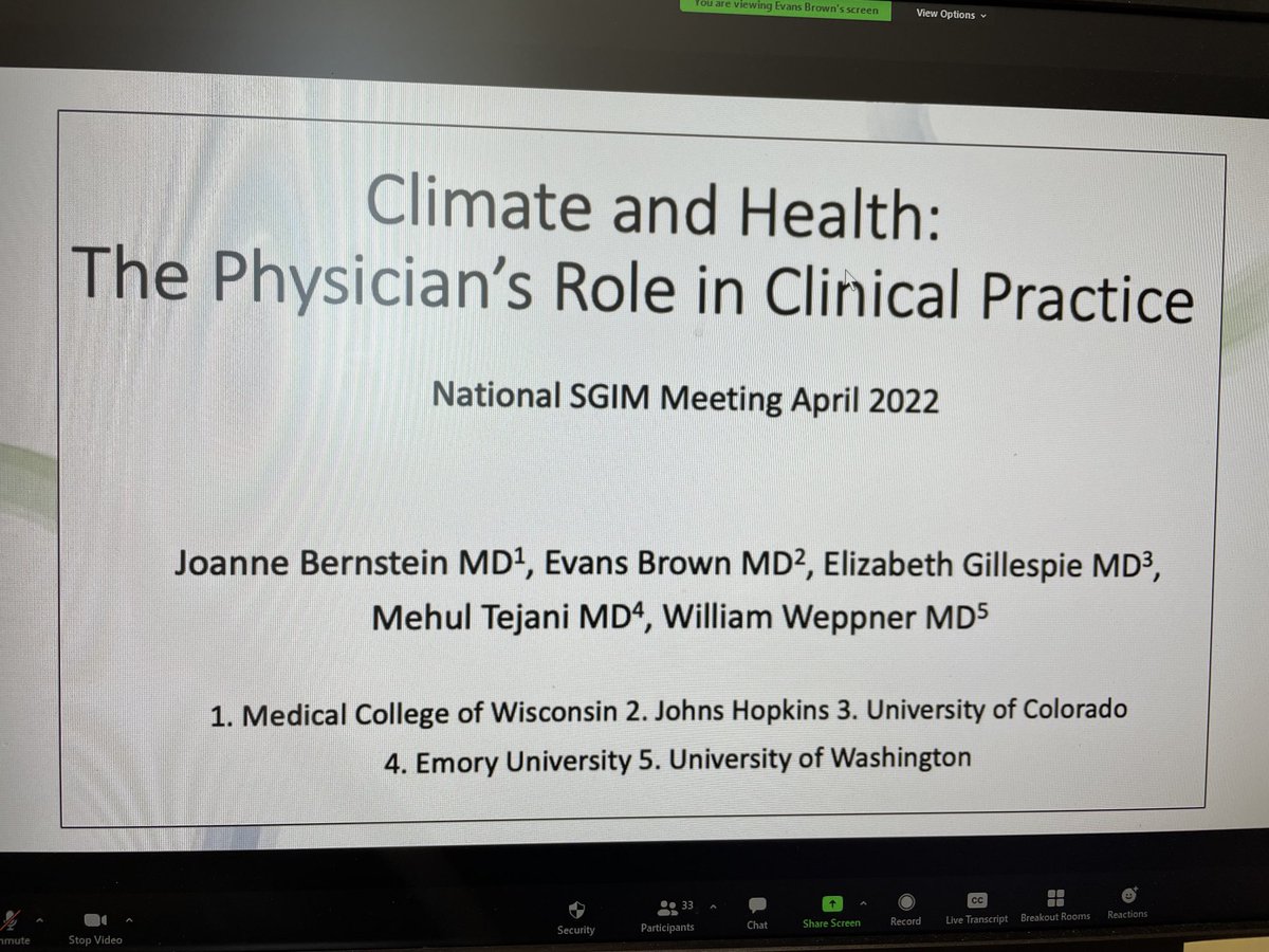 Great to hear from ⁦@ekhbrown⁩ who found “his people” at SGIM - physicians passionate about climate change and heath. Good luck as you move ahead. Glad you are staying ⁦@JohnsHopkinsDOM⁩!