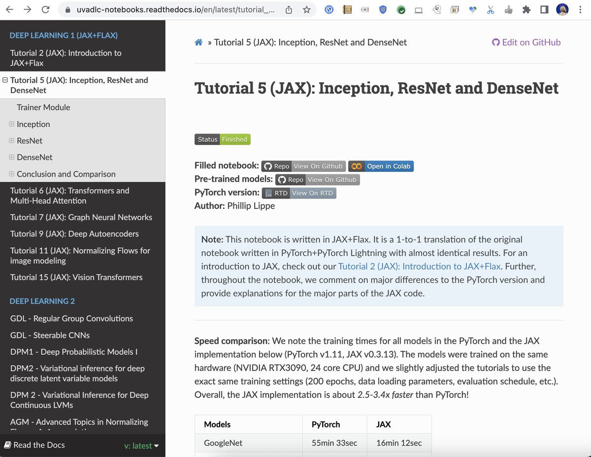 DynamicWebPaige's tweet photo. 📔 If you're coming from @PyTorch+@PyTorchLightnin, and hankering to explore a theory-focused introductory course to JAX with Flax (CNNs, GNNs, more), check out these @GoogleColab course materials:

👉https://t.co/3URuRh7Peq

Notebooks will train up to 3x faster out of the box!🎉 https://t.co/VHI3NJo11Z