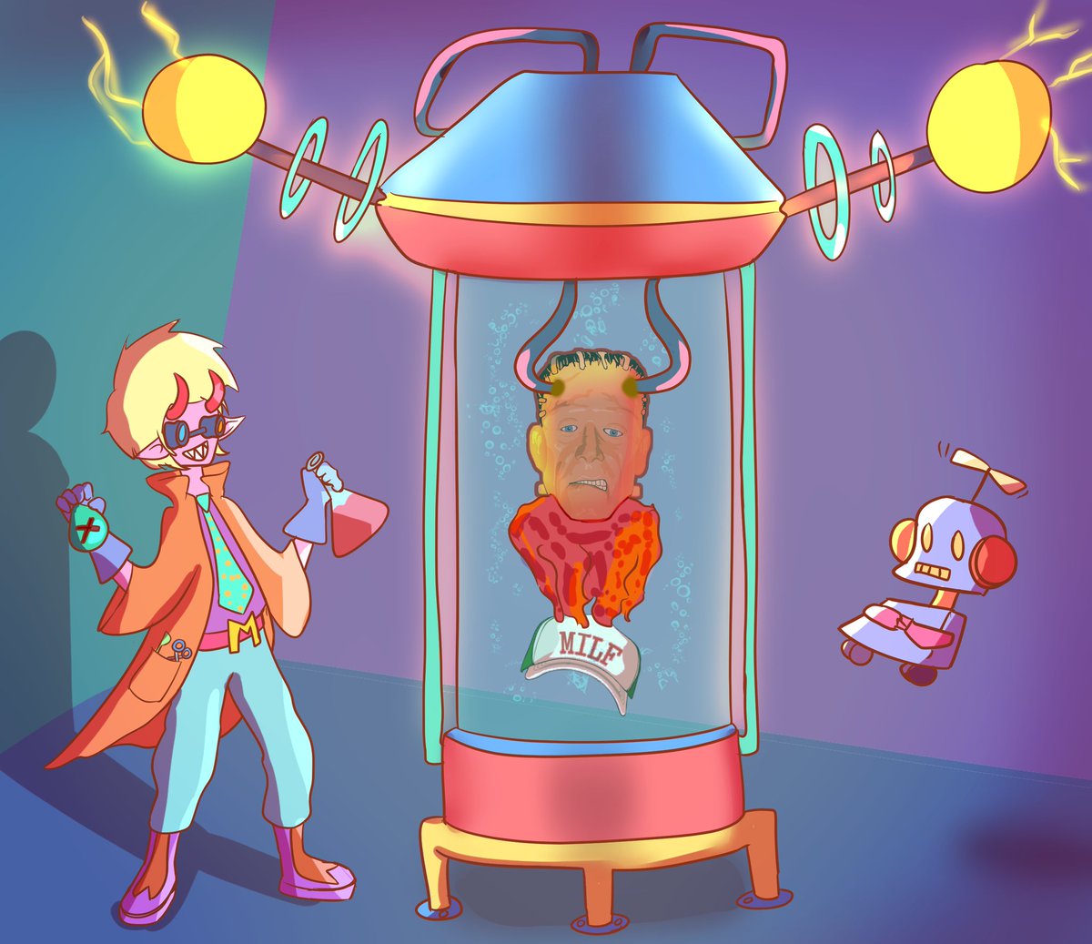 An official first collab done with <a href="/NFTBoomOfficial/">Im Frank Polygon NFT</a> 

One day Frank lost his head and it ended up into the hands of a mad scientist who resides in the dark area of the galaxy of dreams. At least he was nice enough to let him keep his MILF hat 😏😆. 

#nft #NFTProject #nftcollab