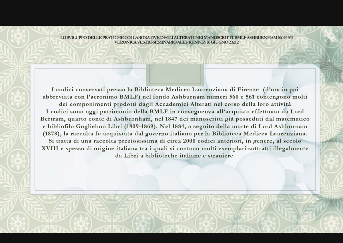 LaboAlef's tweet photo. Seconde intervention de Veronica Vestri "Lo sviluppo delle pratiche collaborative degli Alterati nelli BMLFAshburnham 560 e 561" https://t.co/yV3W0xvlgH