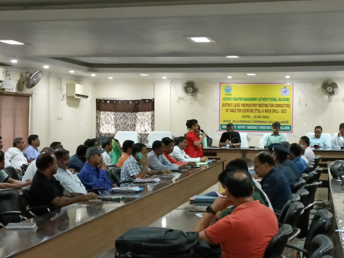 DBalasore's tweet photo. District Level preparatory meeting on conduct of Table Top Exercise &amp; Mock Drill on Disaster preparedness which will be held on 18th and 19th of June has been conducted today involving all stakeholders.#BeSmartBePrepared @osdmaodisha @SRC_Odisha https://t.co/0KX2aM151G