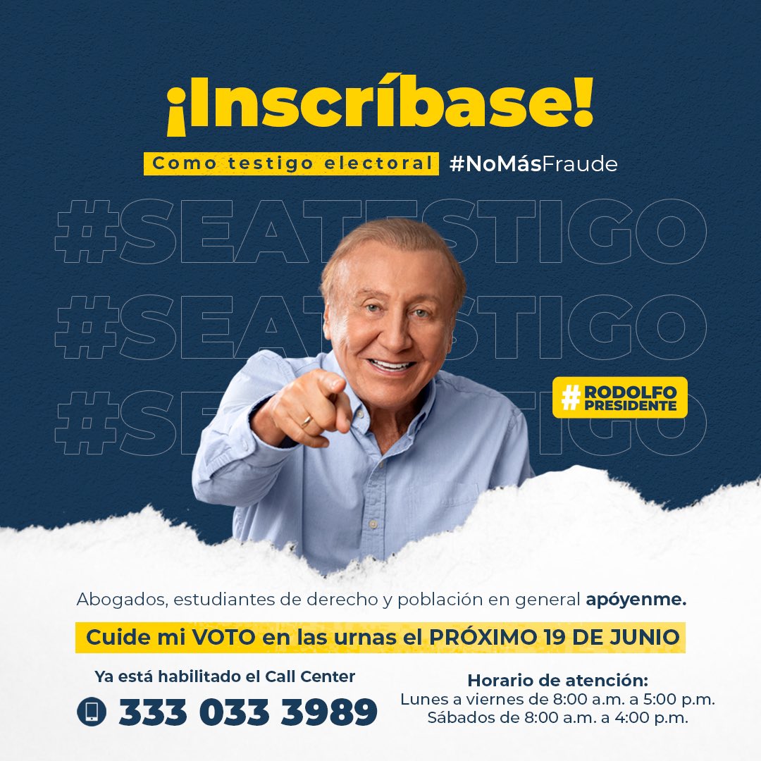 ingrodolfohdez's tweet photo. Para los Rodolfistas que quieren cuidar mi voto, los invito a que llamen a esta línea para que tengan mayor información 📞333 033 3989

Horario de atención 
📲Lunes a viernes de 8:00 a.m a 5:00 p.m
📲Sábado de 8:00 a.m a 4:00 p.m

Ingrese a este link👇🏻
https://t.co/jh8jjQkCyg https://t.co/I27rD2NxFj