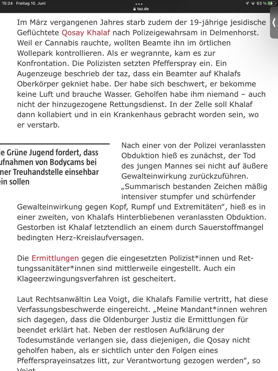 VinstonLiBu's tweet photo. https://t.co/3vWPvuH1kB

In Deutschland kniet sich ein Polizist auf den Thorax eines 19 jährigen, welcher danach (oh Wunder) an akuter hypoxie verstirbt und die Staatsanwaltschaft stellt die Ermittlungen ein. Auslöser ein Joint. #polizeigewalt #Polizeiproblem https://t.co/bqSnTphuaQ