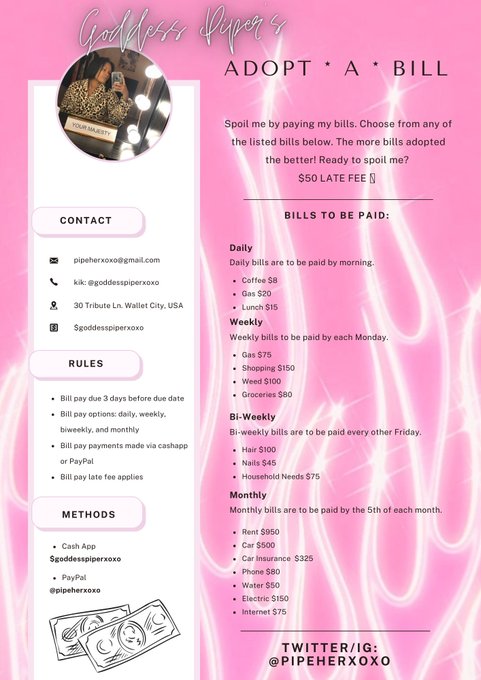 okay you worthless sluts, my bills aren&rsquo;t going to pay themselves. here&rsquo;s you free task: spoil me ✨   findom<a href="/tag/usedpanties"class="tags"><span>#usedpanties</span></a><a href="/tag/paypig"class="tags"><span>#paypig</span></a><a href="/tag/pantyseller"class="tags"><span>#pantyseller</span></a><a href="/tag/pantyfetish"class="tags"><span>#pantyfetish</span></a>