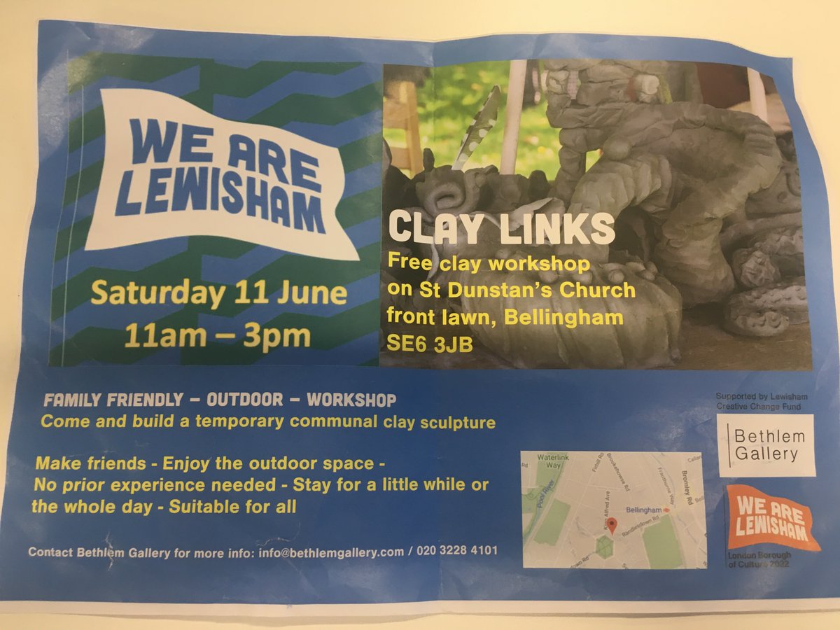 We're delighted to be hosting a Clay Links free craft workshop tomorrow as part of <a href="/WeAreLewisham/">WeAreLewisham</a> - join us outside the church from 11am - Saturday 11th June #SE6 #Bellingham #Catford #Lewisham