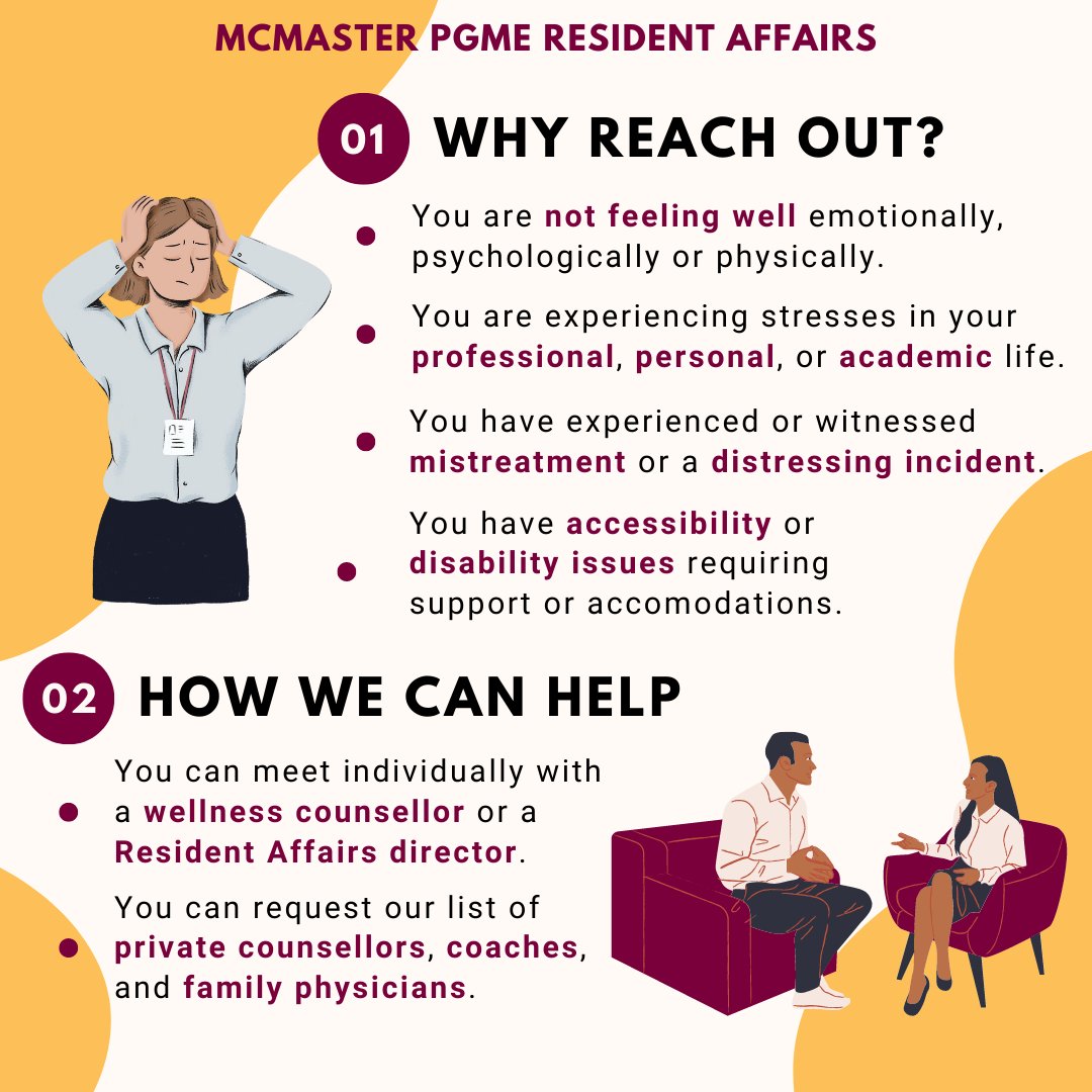 McMasterPGME's tweet photo. If you're a McMaster resident or fellow and need inclusive, private, & confidential support, PGME Resident Affairs is here for you. You can book an appointment through the JANE portal or email pgaffairs@mcmaster.ca #McMasterPGME #MacPGME #Wellness https://t.co/g3ita94VDw