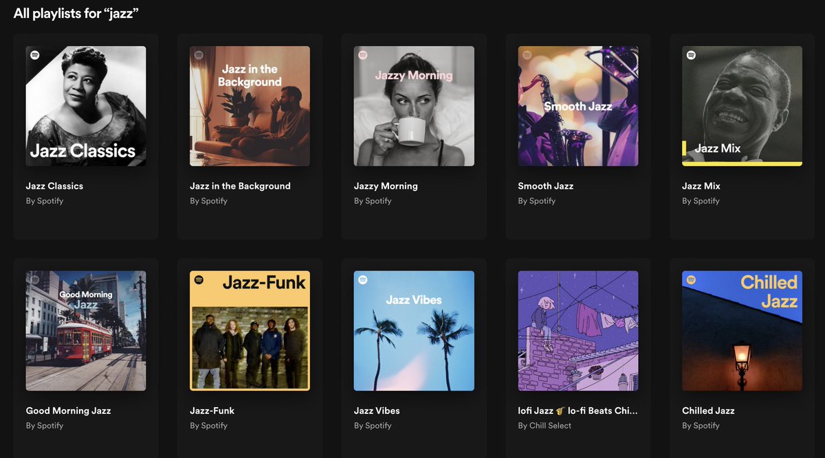 dada_drummer's tweet image. This tweet from @natechinen made me search to see the other images Spotify chooses for jazz playlists...here are the top 30 it returned. How few Black faces here...